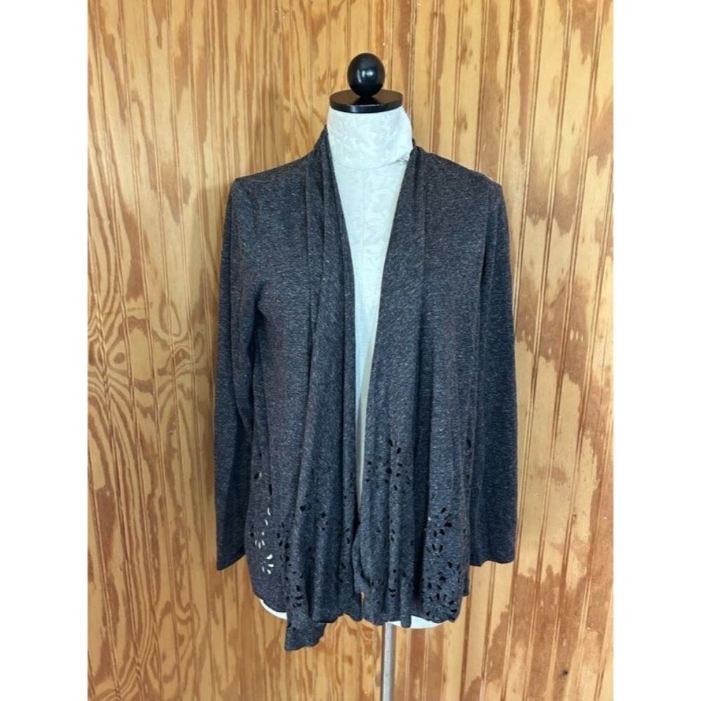 Meadow Rue Sweater Cardigan Long Sleeve Eyelet Warmer Heathered Gray Sz M‎